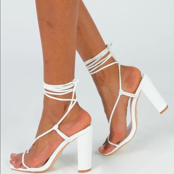 White Block Ankle Wrap Up Heel - Picture 3 of 8